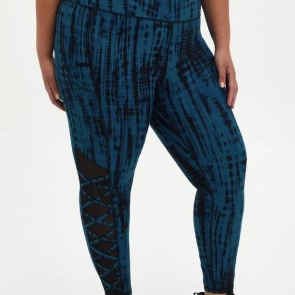 Torrid Active Teal and Black Patterned Mesh Cut-out Leggings 6x - Picture 2 of 7